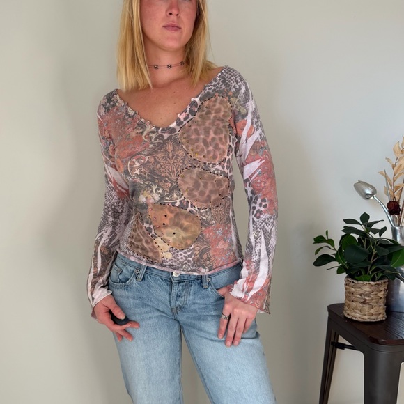 GOA LA Tops - Goa LA Y2K Patchwork Mesh Long Sleeve Top XS S